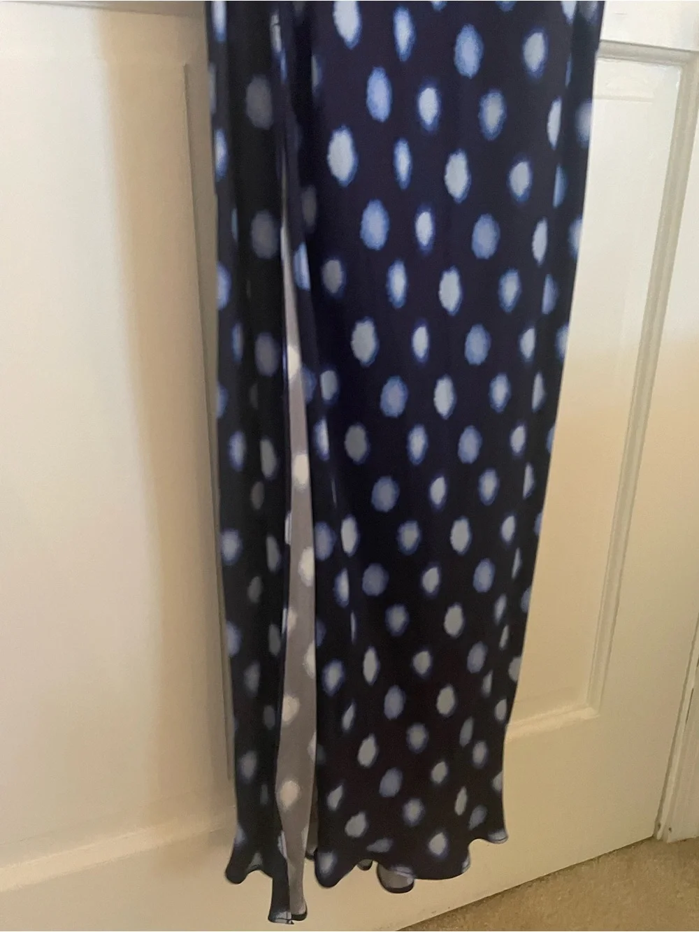 J. Crew High-neck Midi Dress in Blue Polka Dot Drapey Cupro Size 10